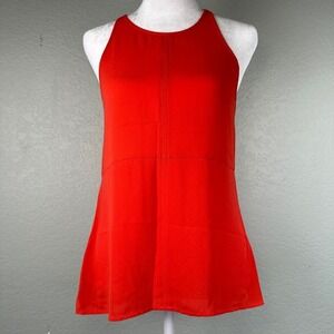 BCBGMaxAzria Caralyn Blouse Women Sz XXS Orange Poinsettia Sleeveless Split Back